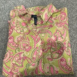 Jones New York green pink paisley button down shirt